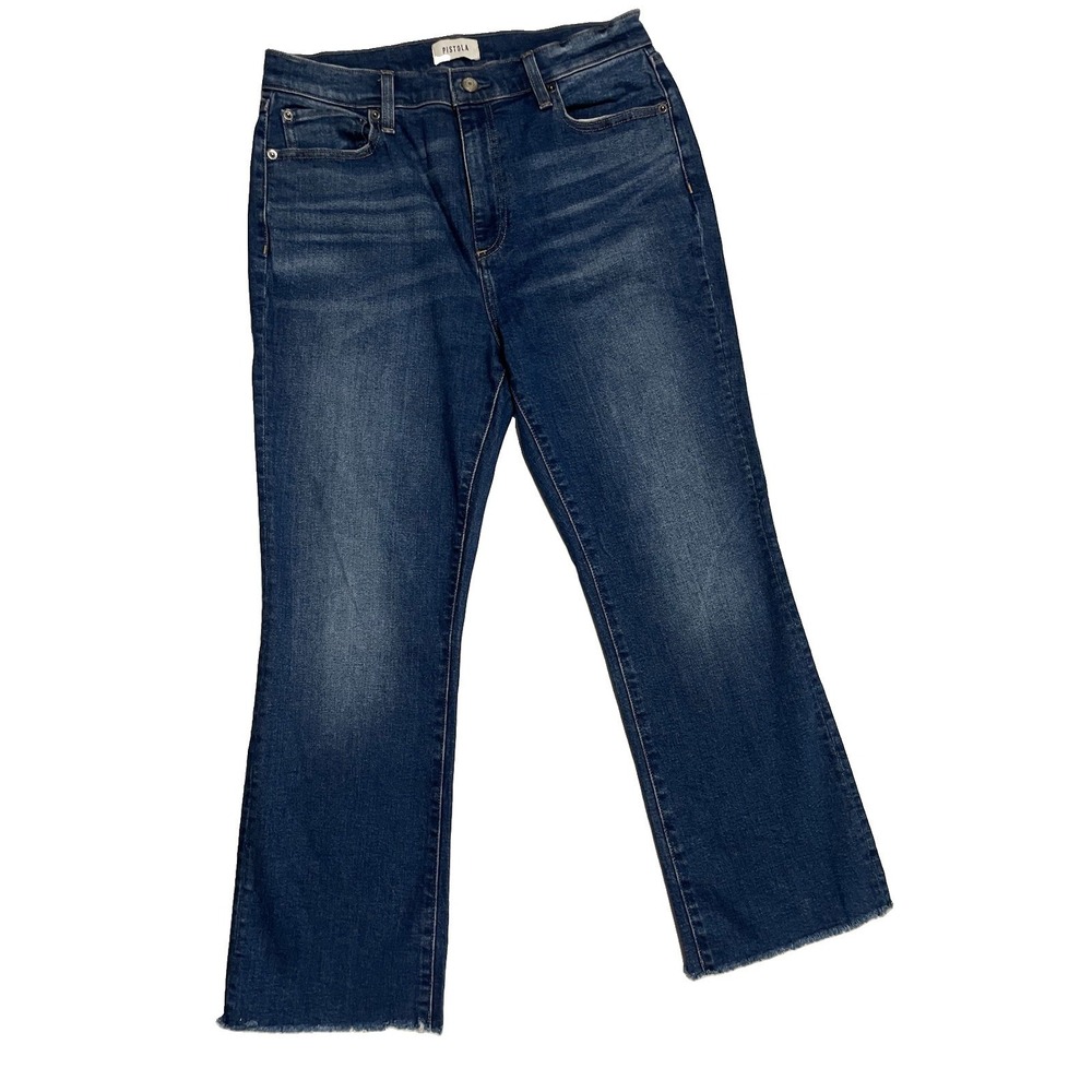 Pistola Lennon High Rise Crop Boot Jeans Blue Distressed Stretch Size 30 Fall